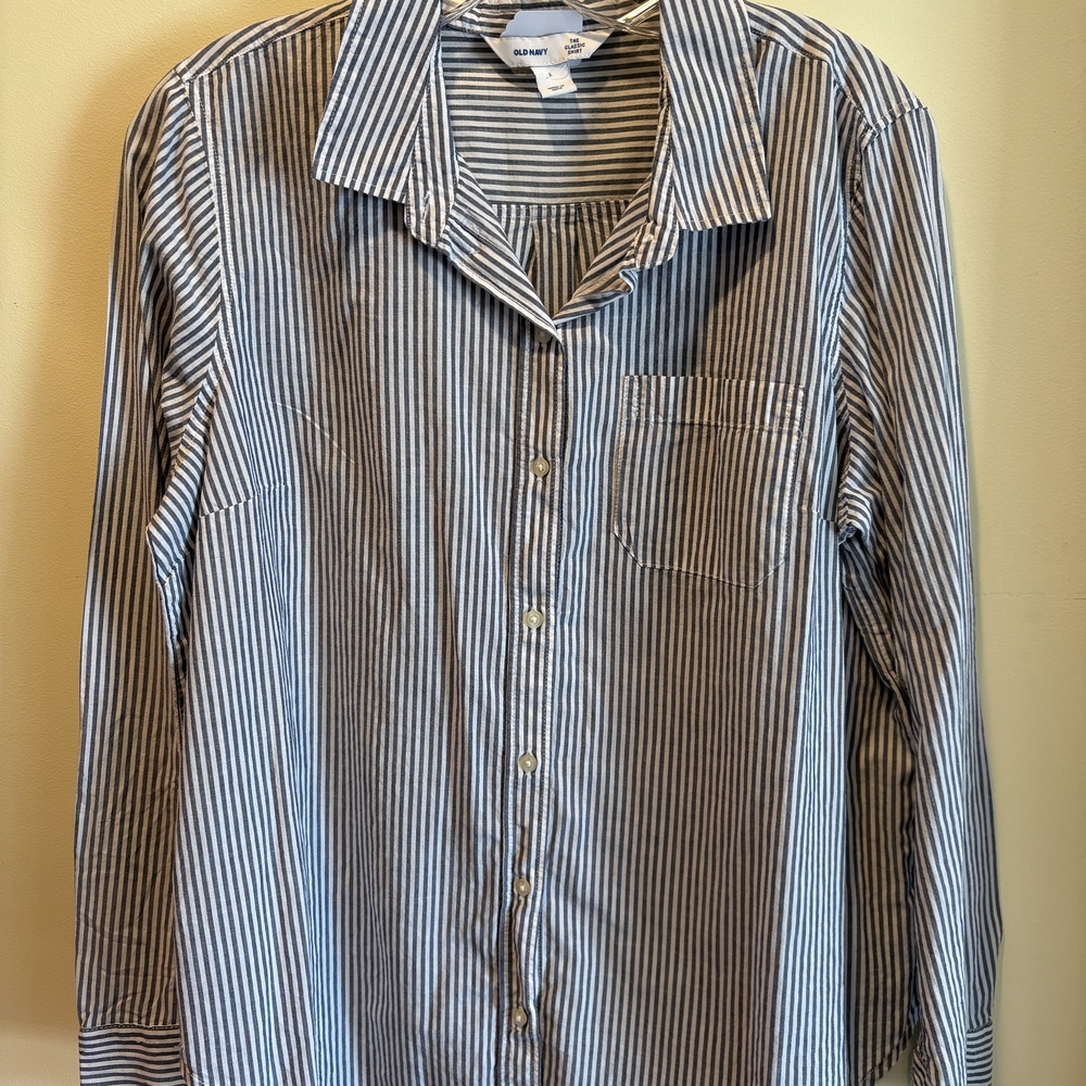 Old Navy Blue Striped Women's Button Down Shirt
